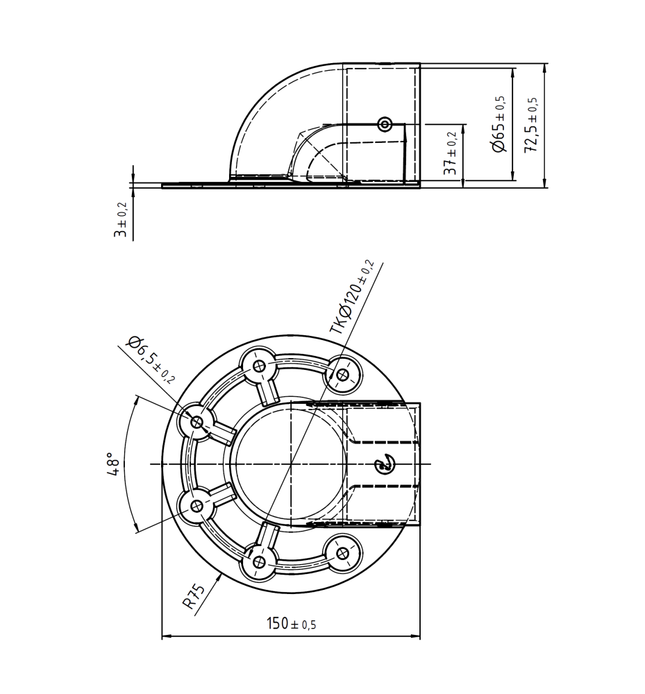 FLANSCH MIT BOGEN FÜR DEEP SPEAKER